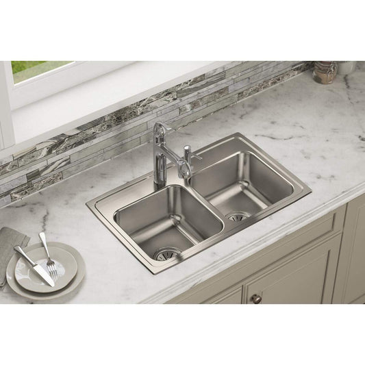 Elkay LR29183 Lustertone Stainless Steel Equal Double Bowl Top Mount Sink