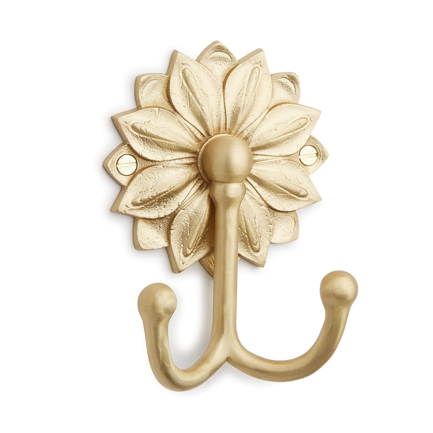 Signature Hardware MNG-HK-03-SB Floral 3-1/8" Wide Double Coat Hook-Satin Brass