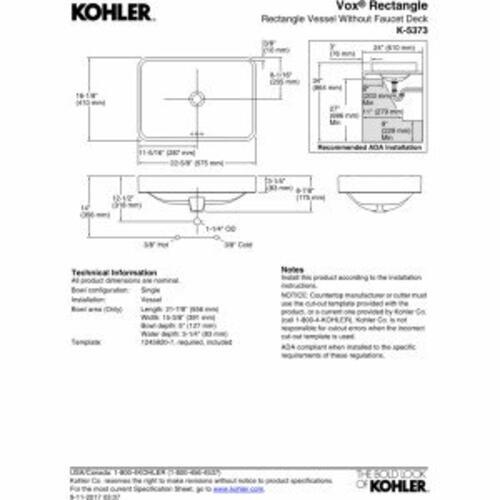 KOHLER 5373-0 Vox Rectangle Vessel Bathroom Sink, Vitreous China, White