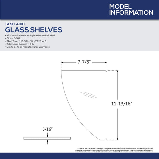 DreamLine GLSH-4100-01 12 in. x 8 in. Corner Glass Shelf in Chrome