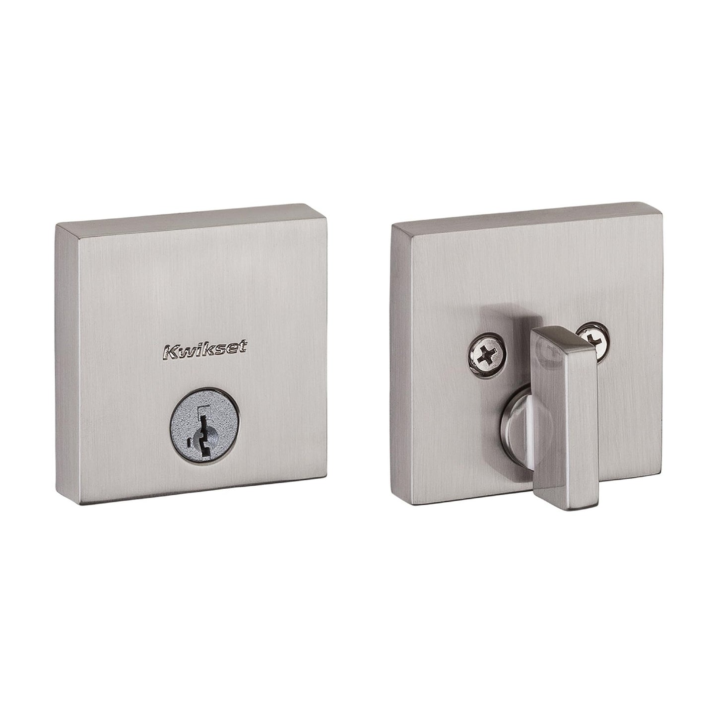 Kwikset 258SQT15SMT Downtown Deadbolt Lock, Satin Nickel Square Exterior Keyed