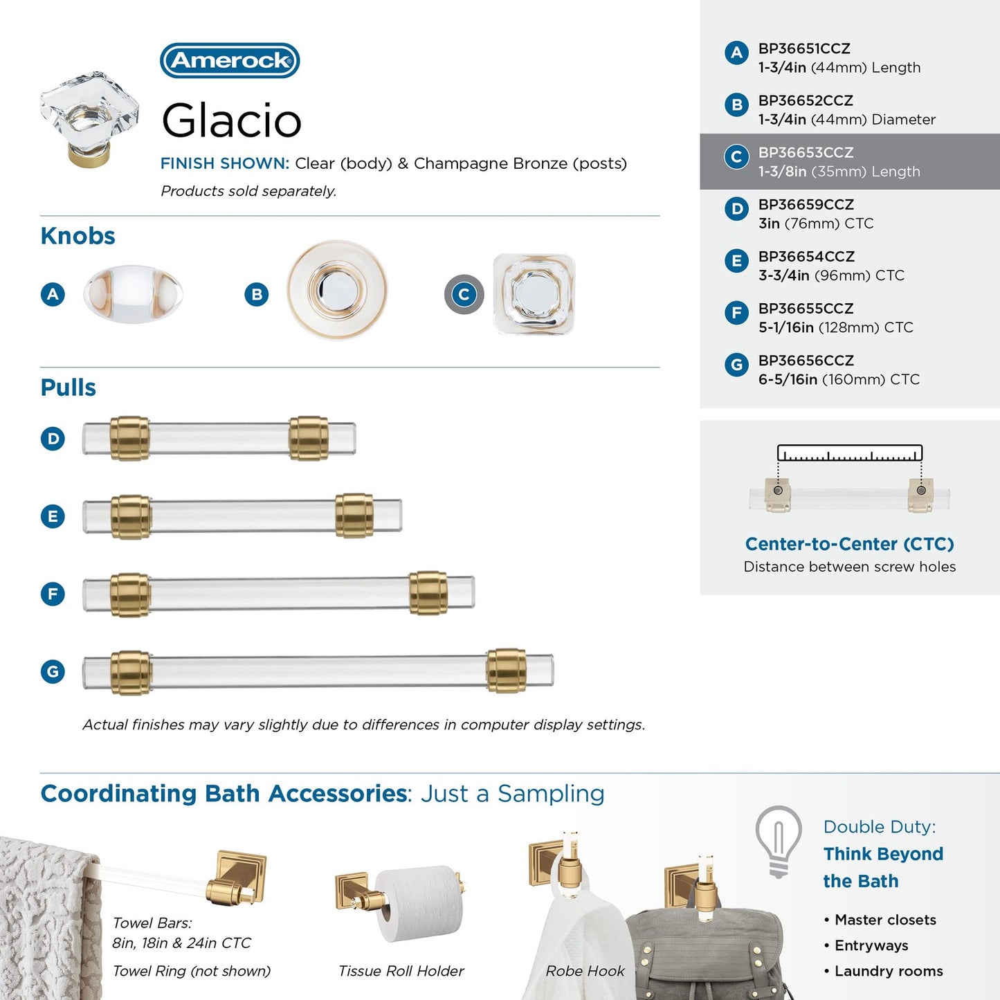 Amerock BP36653CCZ Glacio Cabinet Knob Clear/Champagne Bronze 1-3/8" Length