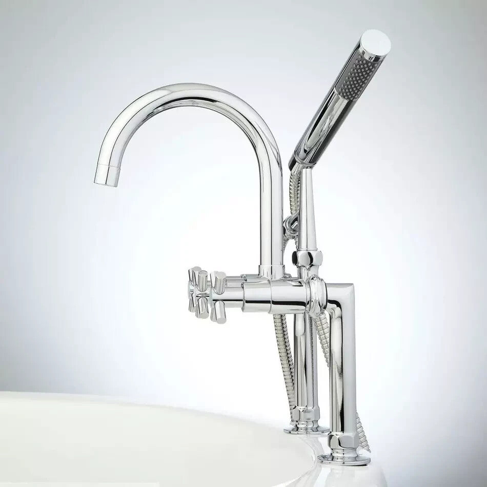 Signature Hardware-Sebastian Deck Mount Tub Faucet & Hand Shower-Chrome