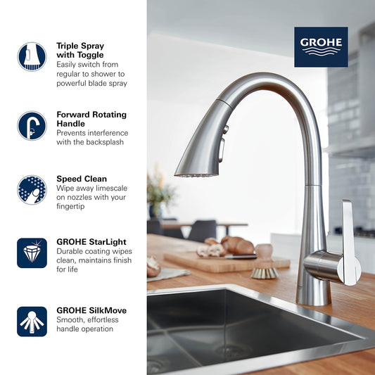 Grohe 303682432 Grohe Zedra Pull-Down Bar Faucet Triple Spray Matte Black