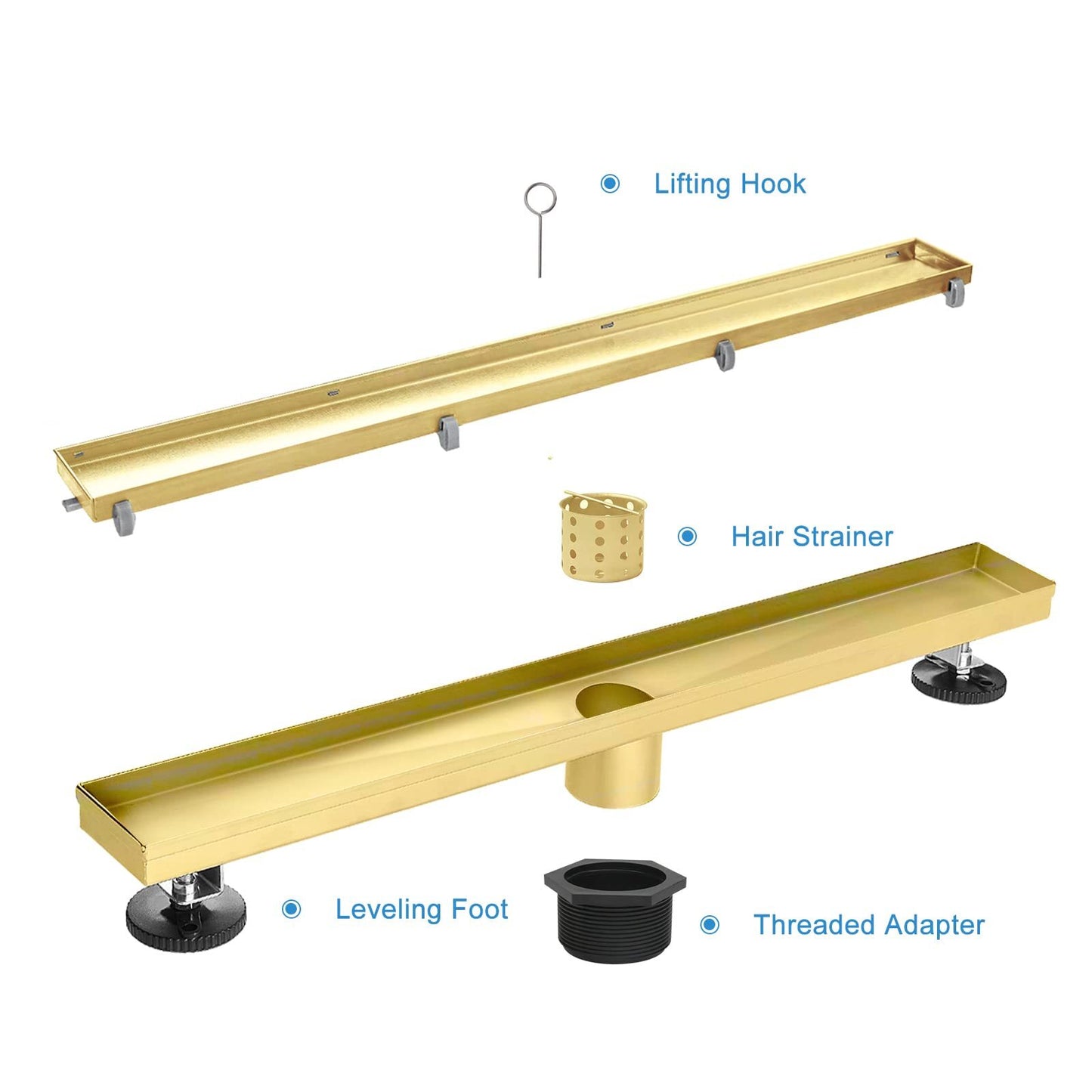 AGLSD-T-36IN Linear Shower Drain, 36" Gold Drain Tile Insert 2-in-1 Shower Drain