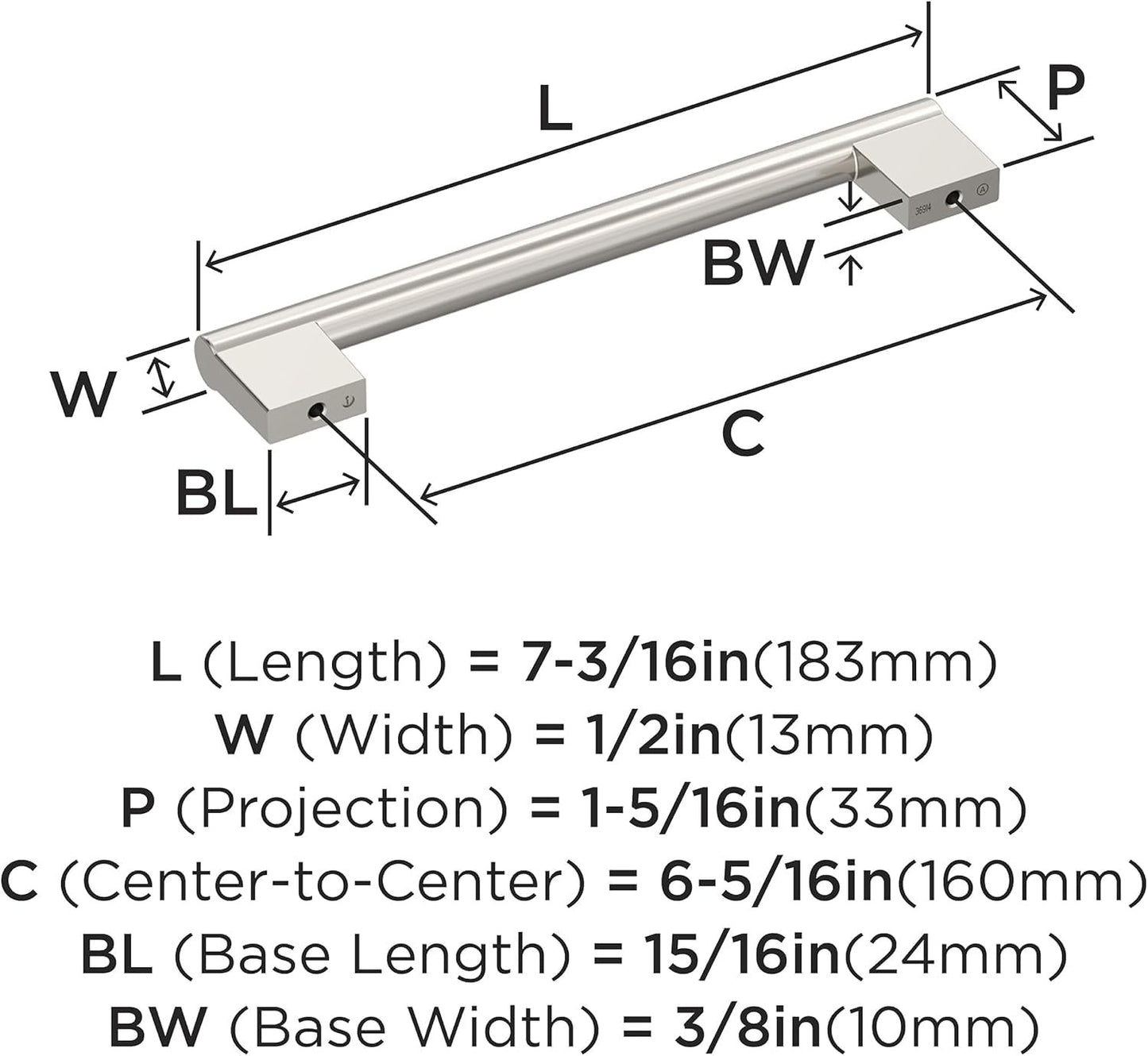 Amerock BP36914PN Versa 6-5/16" C2C Polished Nickel Cabinet Pull