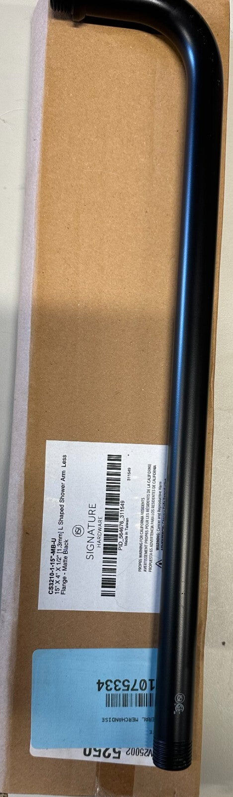 Signature Hardware 15” L-Shaped Shower Arm - Less Flange- MATTE BLACK