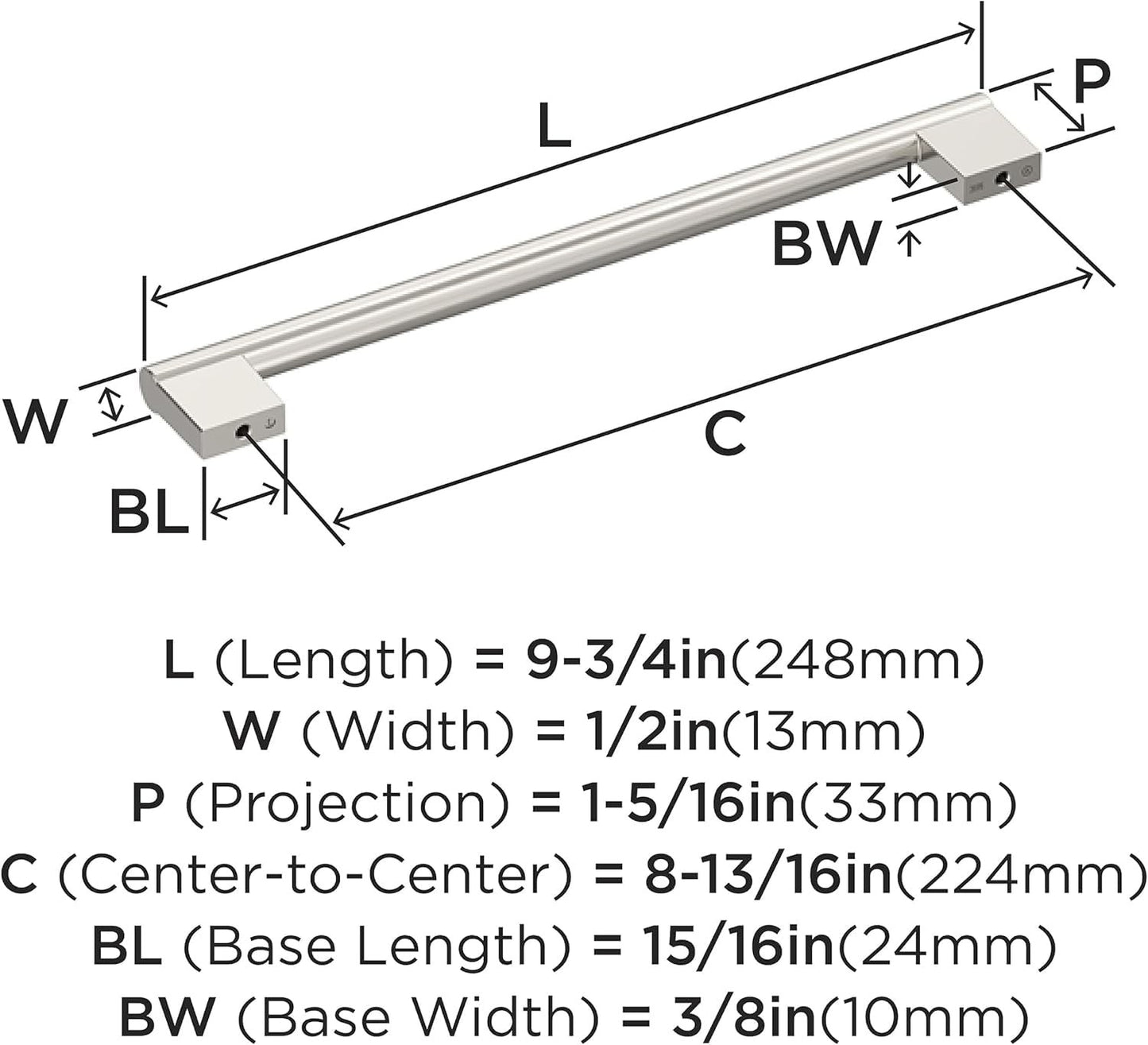 Amerock BP36915PN Versa 8-13/16" C2C Polished Nickel Cabinet Pull
