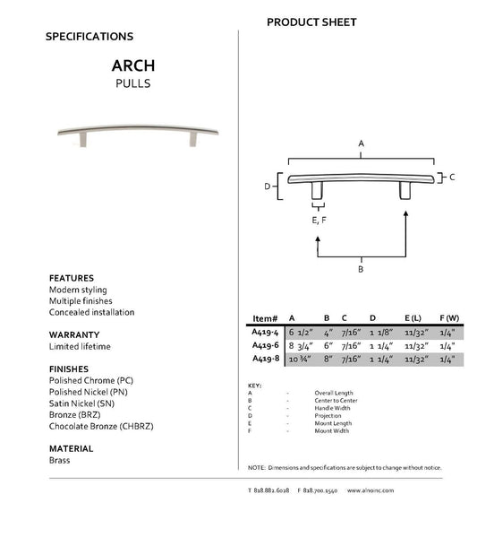 Alno A419-4-PC Arch Modern Pulls 4", Polished Chrome