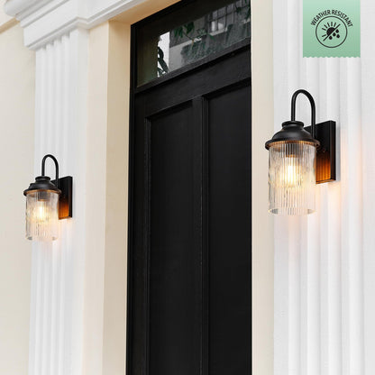 GLOBE 91005237 - 1-Light Outdoor Wall Sconce, Matte Black, Ribbed Glass Shade