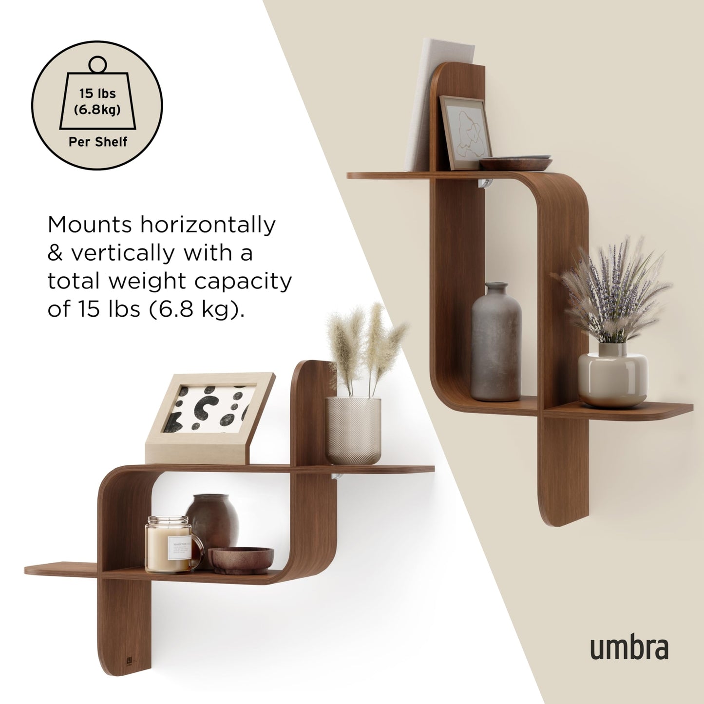Umbra 1017571-1055 Montage Wall Shelf Light Walnut