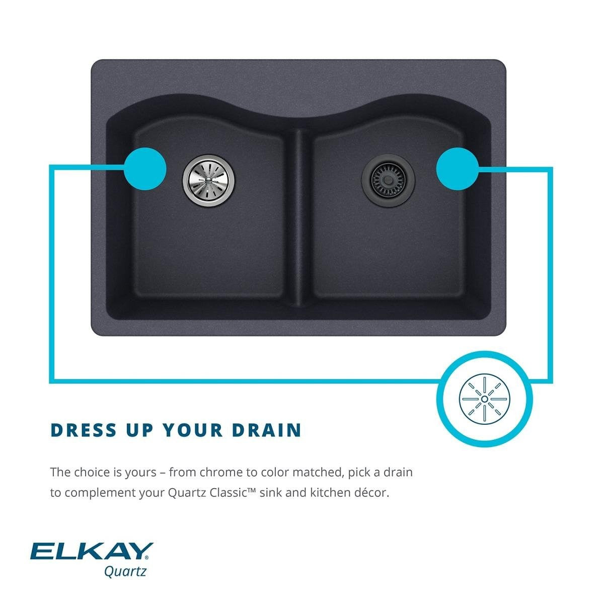 Elkay LKQS35GS Polymer Drain Removable Basket Strainer&Rubber Stopper Greystone