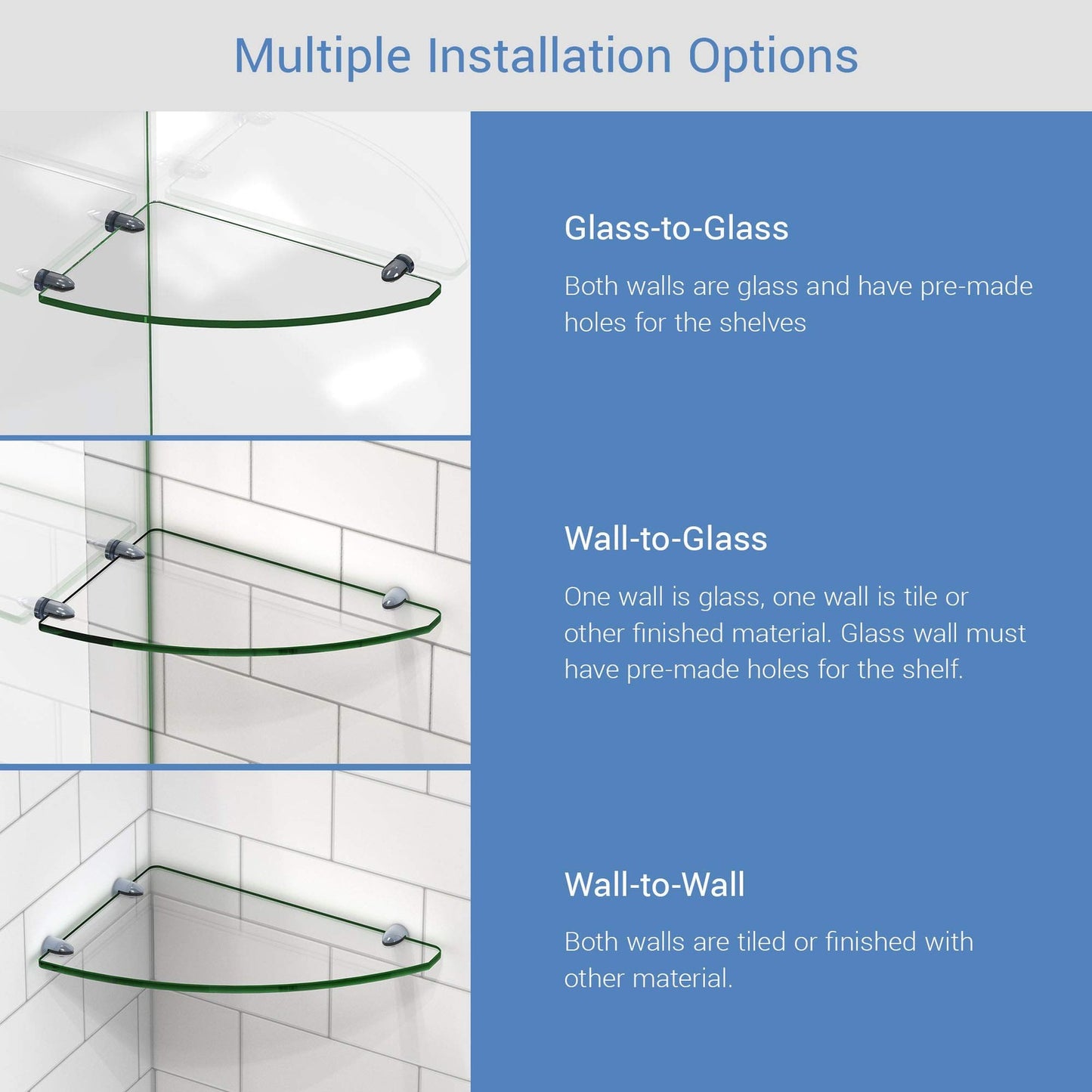 DreamLine GLSH-4100-01 12 in. x 8 in. Corner Glass Shelf in Chrome