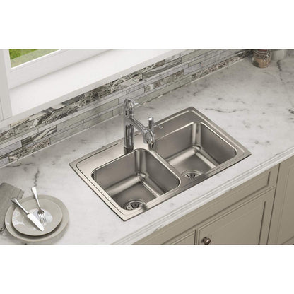 Elkay LR29183 Lustertone Stainless Steel Equal Double Bowl Top Mount Sink