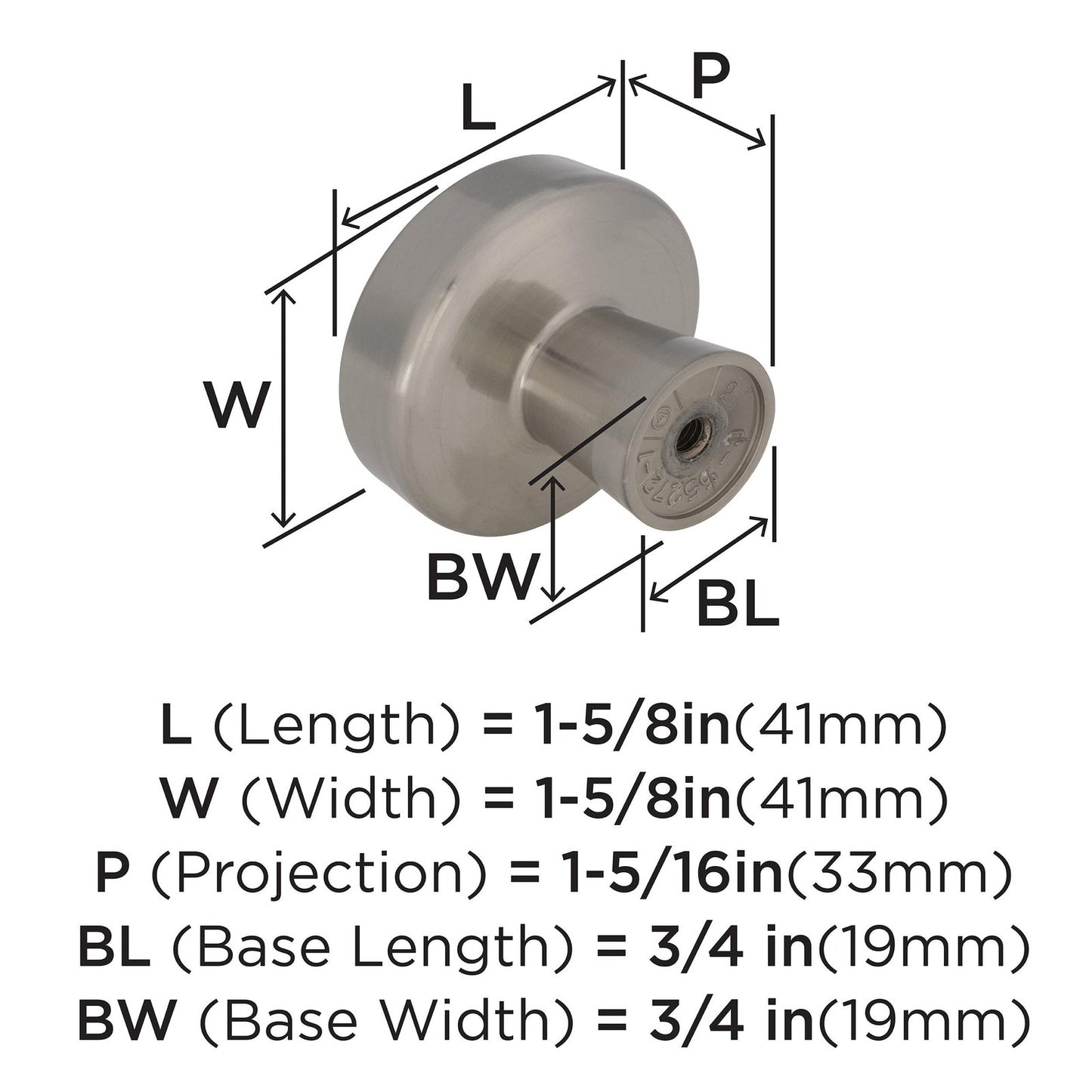 Amerock BP55272G10 Blackrock Cabinet Knob Satin Nickel 1-5/8" Diameter