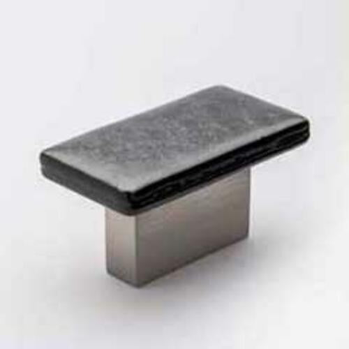 Sietto K-1802-SN 2" Glass Cabinet Knob Skyline Irid Black Glass/Satin Nickel