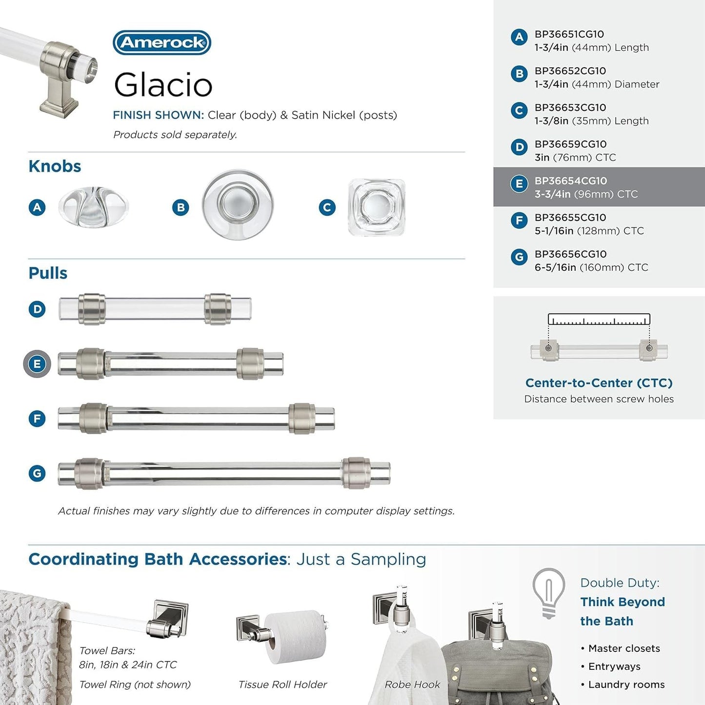 Amerock BP36654CG10 Cabinet Pull Clear/Satin Nickel 3-3/4" C2C Glacio