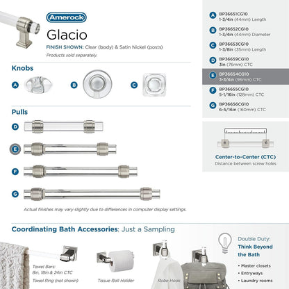 Amerock BP36654CG10 Cabinet Pull Clear/Satin Nickel 3-3/4" C2C Glacio