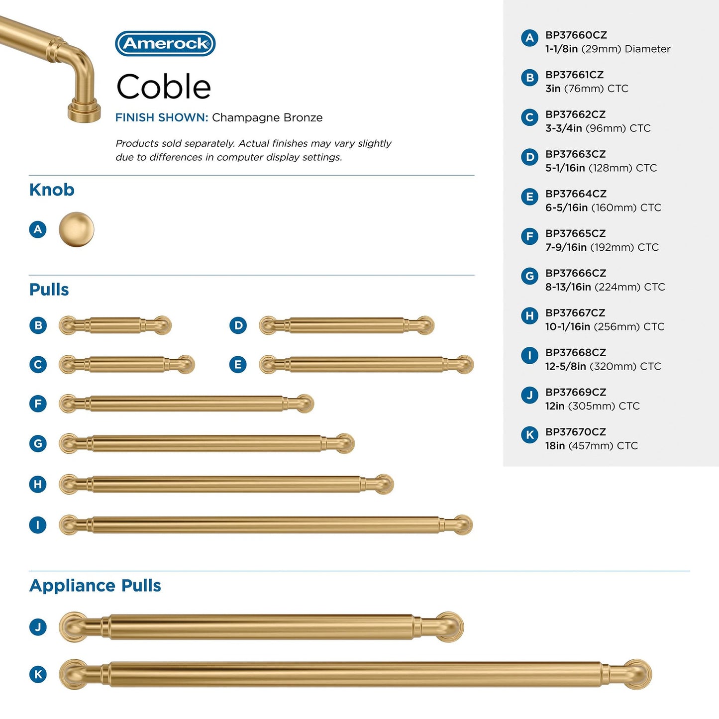 Amerock BP37666BBZ 8-13/16" Coble Golden Champagne Drawer Pull