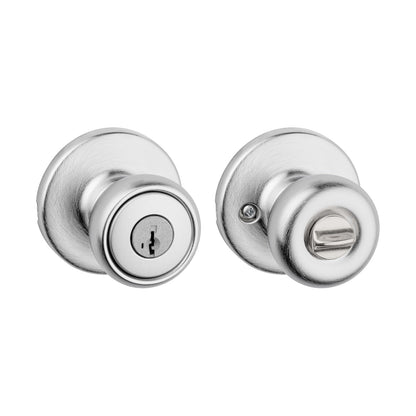 Kwikset Tylo Entry Door Knob, Keyed Handle Exterior Doorknob, Satin Chrome,
