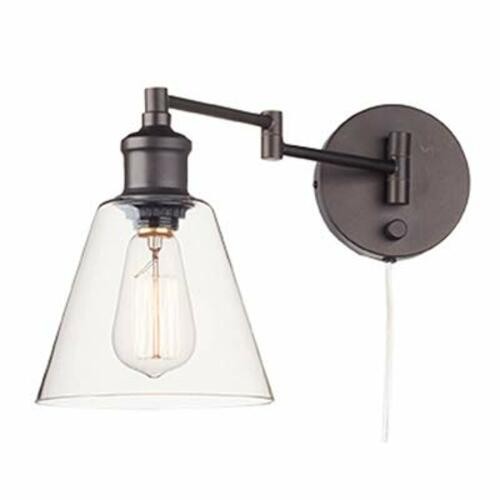 Globe Electric 65311 Wall Sconce, Plug-in, Dark Bronze, Clear Shade, 60-Watt