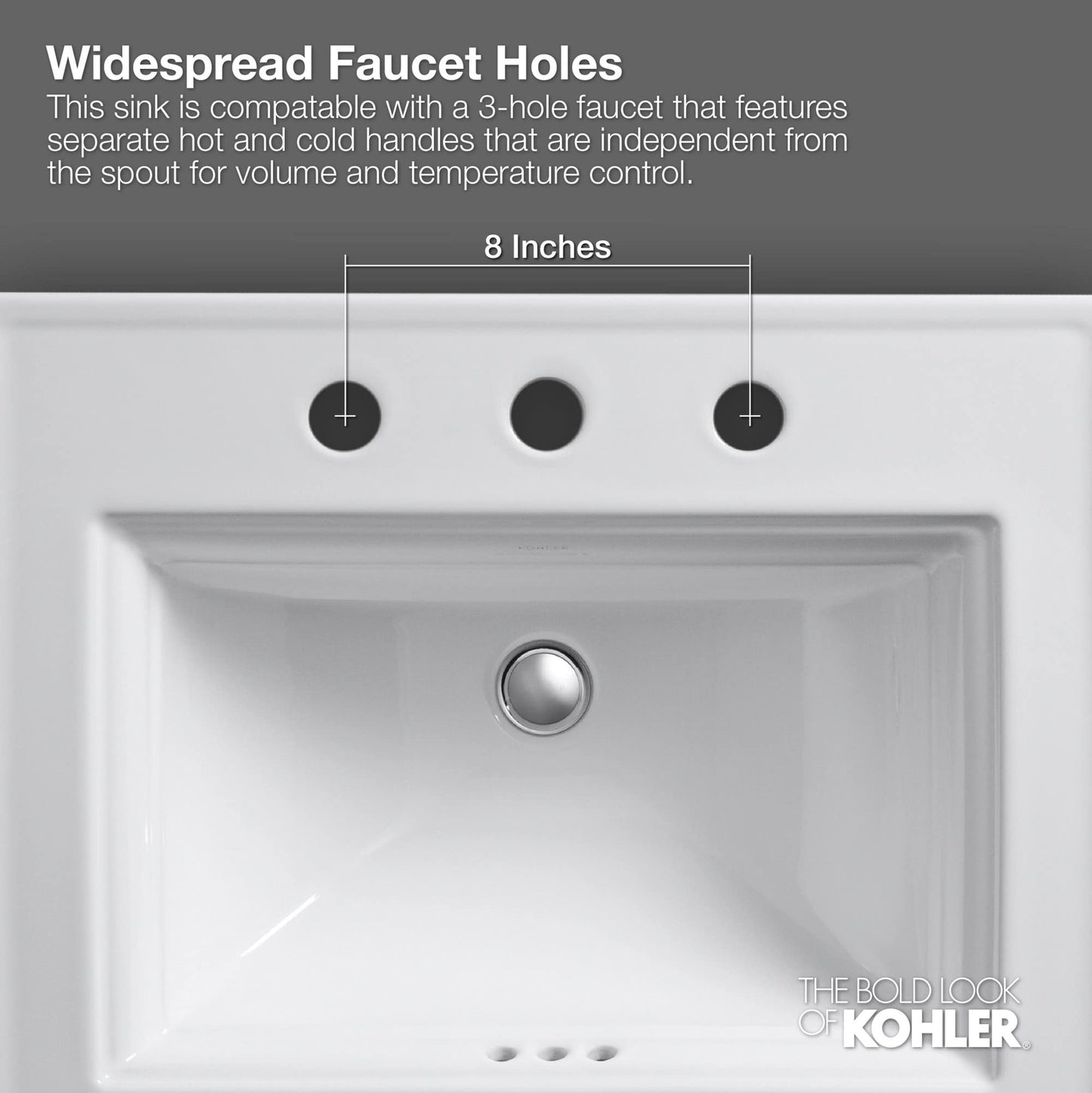 Kohler 2196-8-0 Pennington® Drop-in bathroom sink w/8" widespread faucet holes