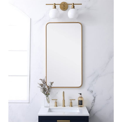 Elegant MR802036BR Evermore 20x36 Soft Corner Metal Rectangular Mirror in Brass