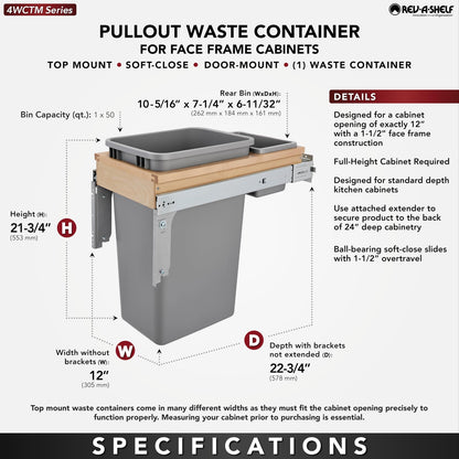 Wood Top Mount Pull Out Trash/Waste Container w/Soft Close