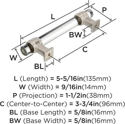 Amerock BP36654CG10 Cabinet Pull Clear/Satin Nickel 3-3/4" C2C Glacio