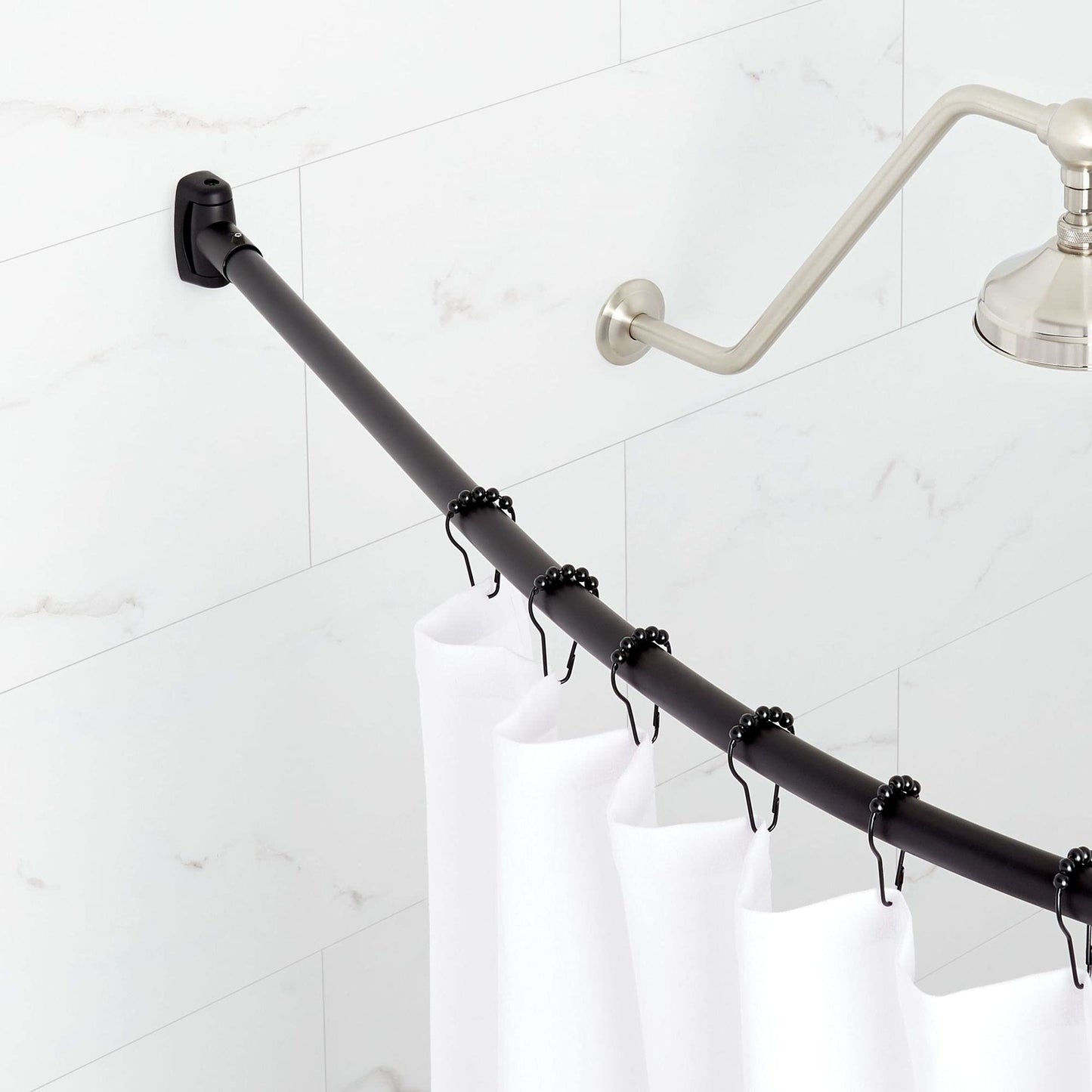 Signature Hardware 466759 60" Curved Solid Brass Shower Rod - Brushed Nickel