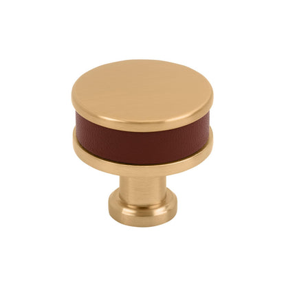 Signature HW 954065-114 Lazzara 1-1/4" Brown Leather Mushroom Knob-Brushed Gold