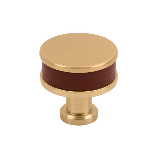 Signature HW 954065-114 Lazzara 1-1/4" Brown Leather Mushroom Knob-Brushed Gold