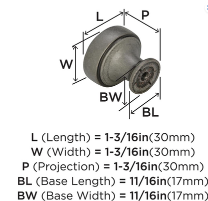 Amerock - HIGHLAND RIDGE Mushroom Cabinet Knob - 1-3/16" - Aged Pewter