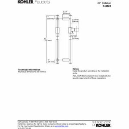 KOHLER 8524-BN Shower Slidebar 30 - Vibrant Brushed Nickel