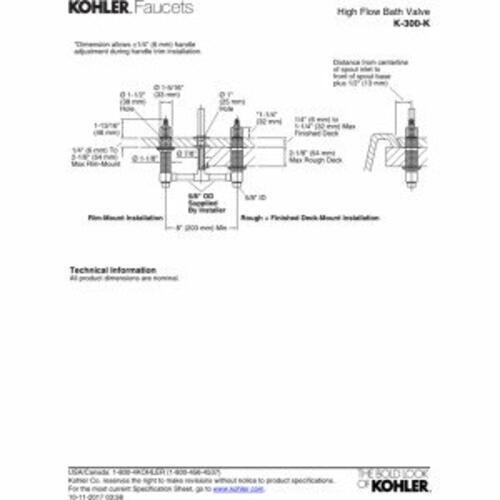 KOHLER K-300-K-NA Valve Only 1/2 Deck-Mount