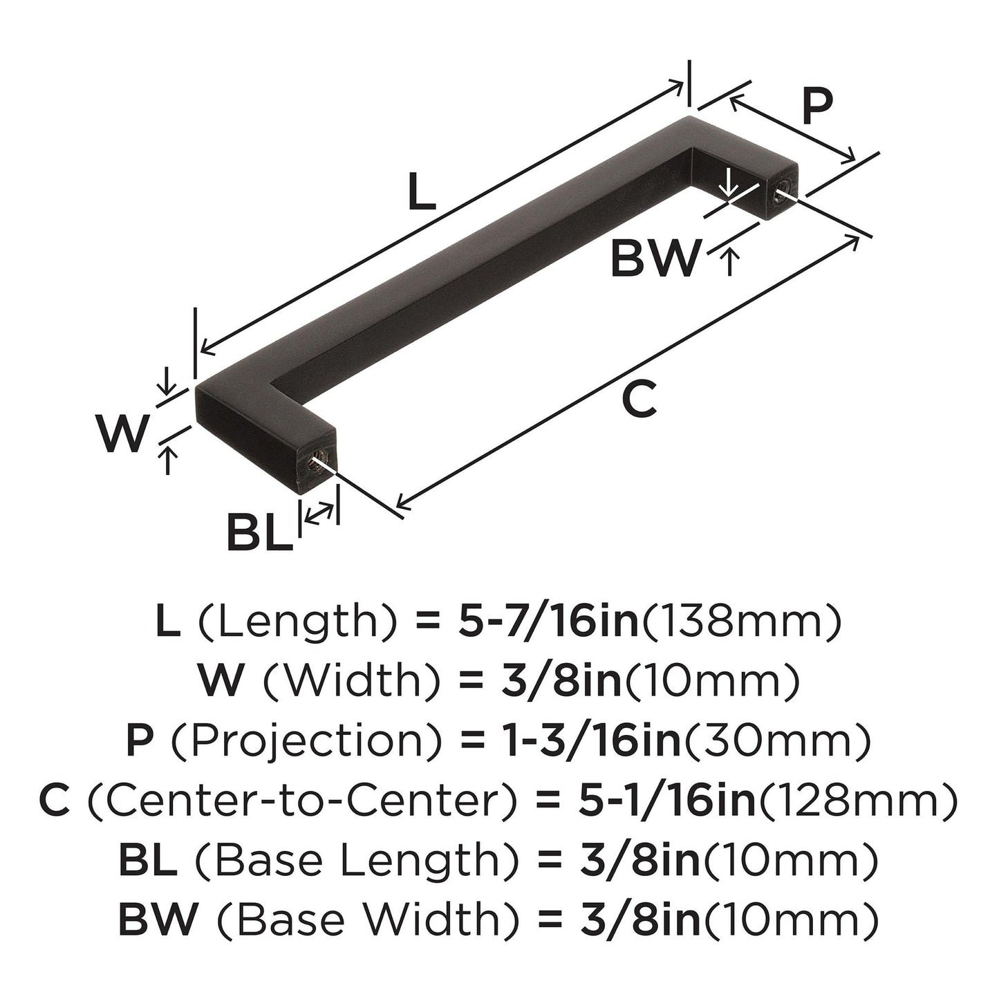 Amerock BP36571ORB Monument Cabinet Pull Oil Rubbed Bronze 5-1/16" C2C