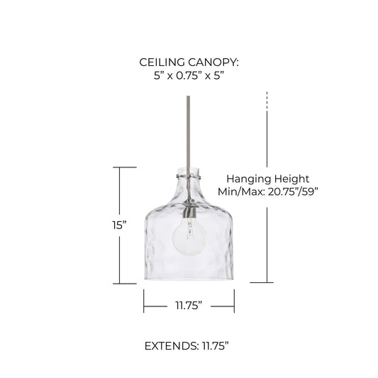 HomePlace Lighting 325717BN Crawford Clear Glass Jar Pendant Brushed Nickel