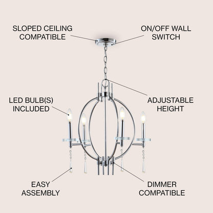 JONATHAN Y JYL7402A Laura 23" Crystal/Metal LED Chandelier Dimmable Chrome