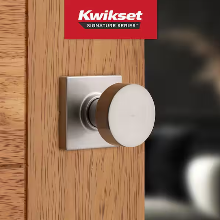 Kwikset 720PSKSQT-15 Pismo Passage Door Knob Set with Square Rose - Satin Nickel