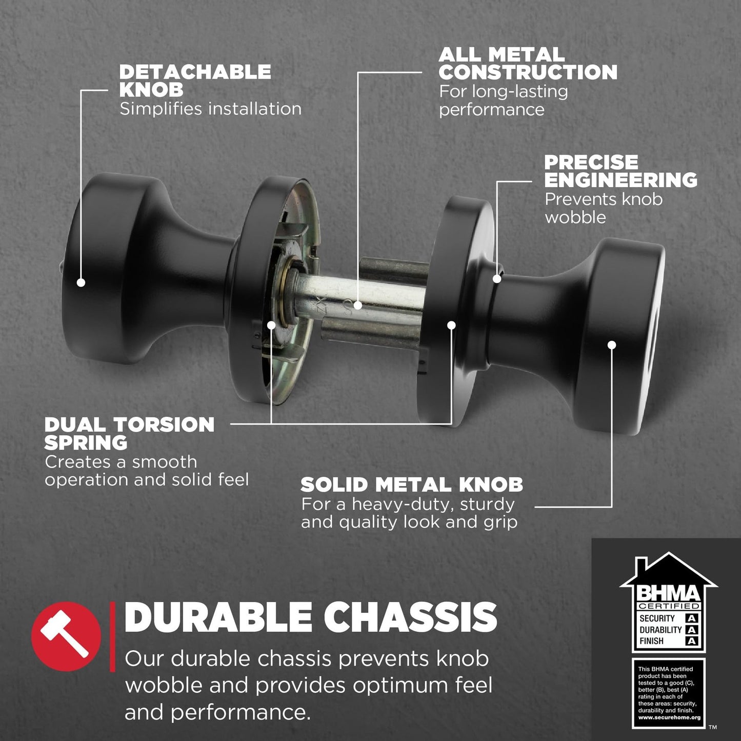 Kwikset 97300-935 Pismo Privacy Door Knob with lock Matte Black