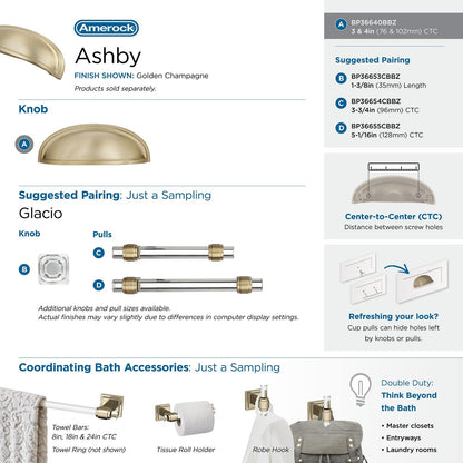 Amerock BP36640BBZ Ashby Cabinet Cup Pull Golden Champagne 3" & 4" C2C