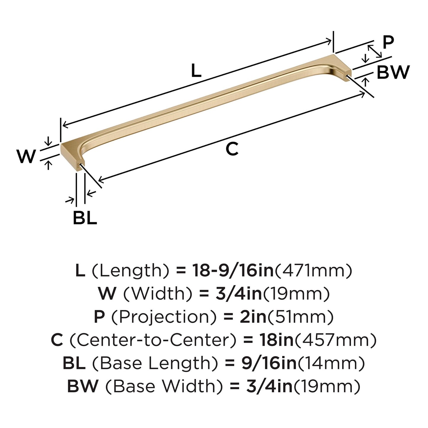 Amerock Merced 18" Center-to-Center Golden Champagne Appliance Pull, BP37431BBZ