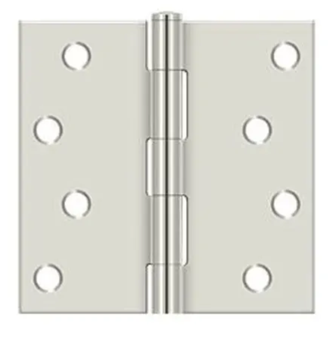 Deltana 4 x 4 Plain Bearing Square Corner Full Mortise Hinge-Pair-Bright Nickel