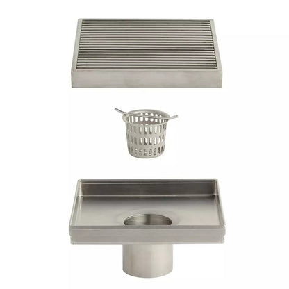 Signature Hardware - 6" Carmen Square Shower Drain - Brushed Stainless Steel