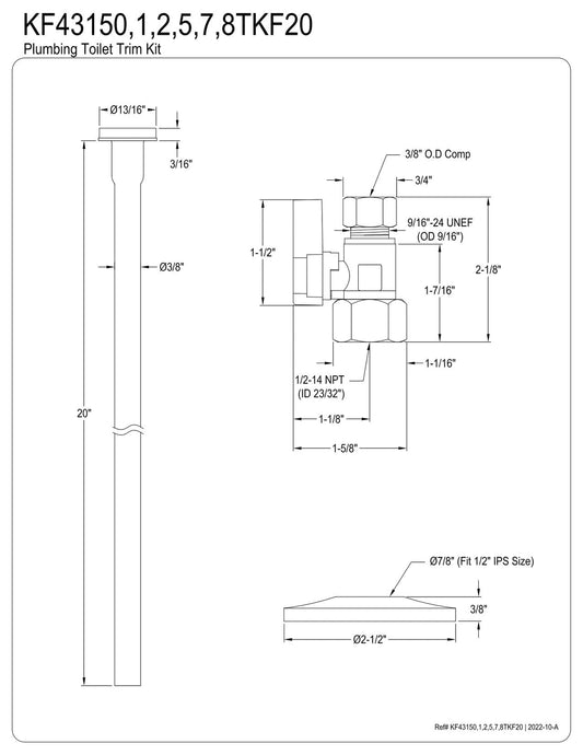 Kingston Brass KF43152TKF20 1/2"FIP x 3/8"OD Comp Straight Valve, Polished Brass