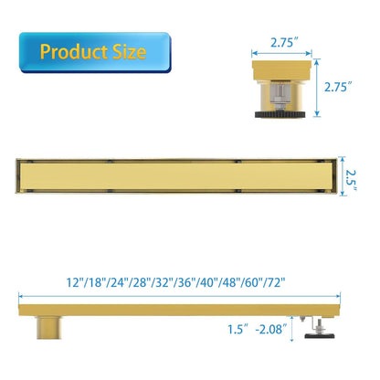 AGLSD-T-36IN Linear Shower Drain, 36" Gold Drain Tile Insert 2-in-1 Shower Drain