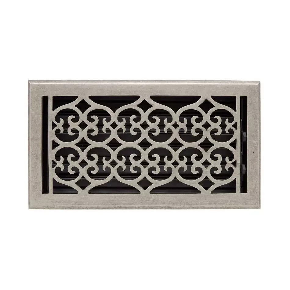 Signature HW-Old Victorian Brass Floor Register-Mottled Antique Pewter-14x2-1/4"