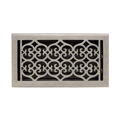 Signature HW-Old Victorian Brass Floor Register-Mottled Antique Pewter-14x2-1/4"