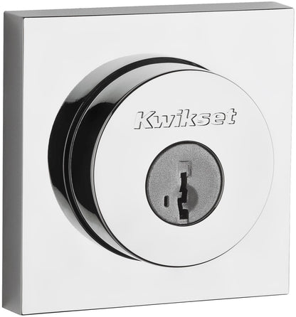Kwikset 158SQT-26S.STRKP Halifax Square Rose Sngl Cyl Deadbolt Polished Chrome