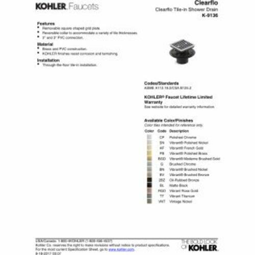 Kohler 9136-2BZ Tile in Square Shower Drainde - Oil Rubbed Bronze